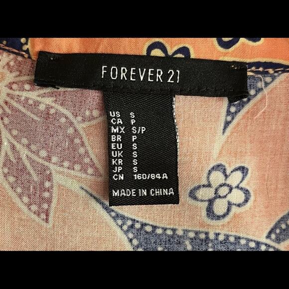 Forever 21 Orange Boho Button Front Floral Print Dress Cream Navy Wine sz Small - Picture 7 of 7